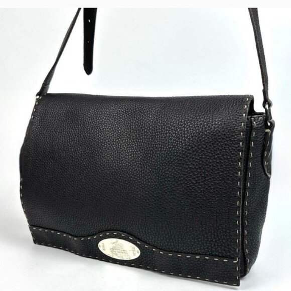 FENDI Black Leather Messenger Bag - Picture 2 of 16